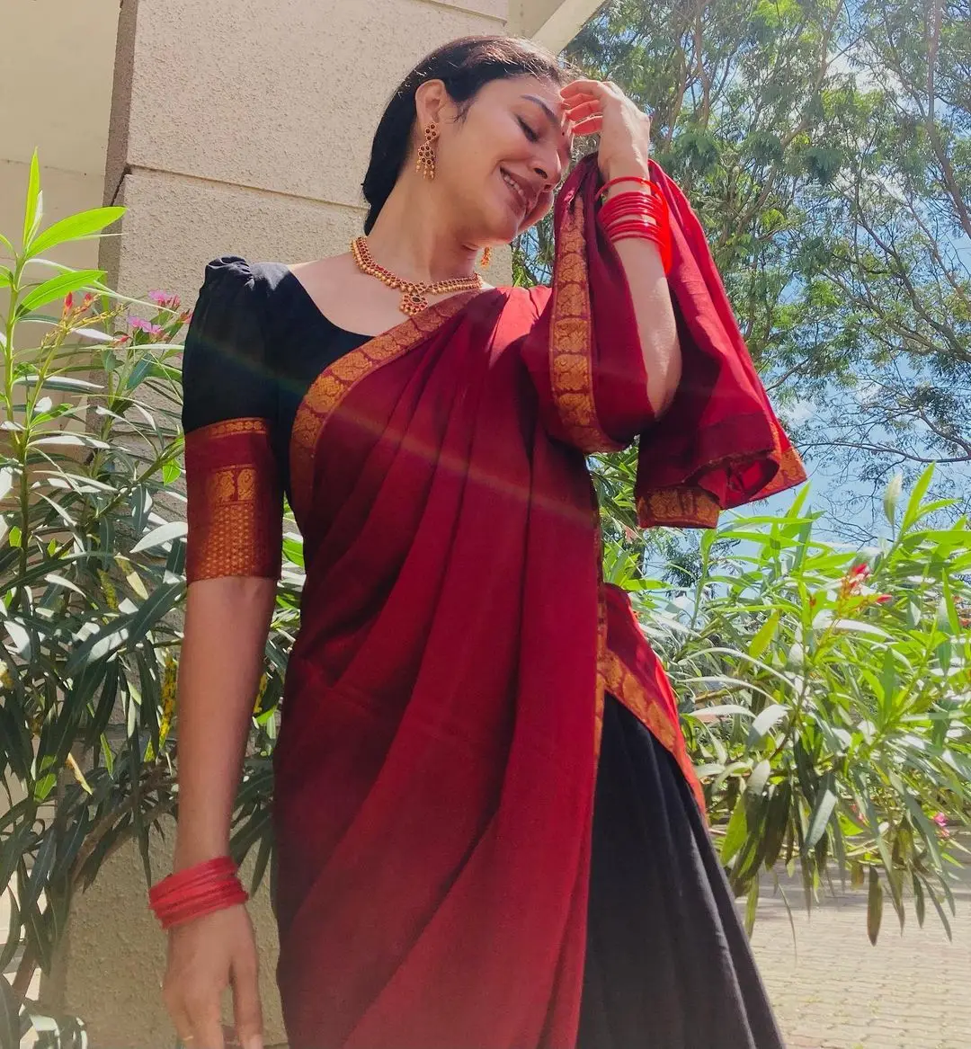 Malayalam Actress Anarkali Nazar in Red Lehenga Black Choli